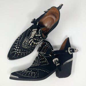 JEFFREY CAMPBELL Calhoun Studded Black Suede Leather Western Bootie Size 10